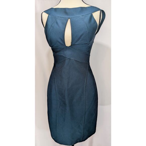 Hervé L. Leroux Couture Bandage Dress Teal Size 42 (Fits US 4–6) Made in France - Picture 1 of 10